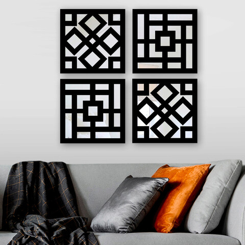 Set de oglinzi, SYH623284596, 100% GLASS / MDF Laser Cut Pattern (Thickness: 3 mm) / Size: 20 x 20 cm (4 Pieces) / Can be handeg to the wall thanks to the piece behind, Argintiu