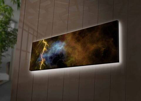 Tablou decorativ cu lumina LED, 3090İACTD-53, PÂNZĂ 100% PIELE ÎNTOARSĂ / Dimensiune: 30 x 90 cm / Cadru: 100% lemn (Grosime: 3 cm) / Lumini LED pe spate / Alimentat de 1 baterie de 9 volți / Buton pornit/oprit, Multicolor