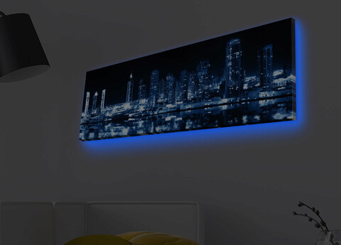 Tablou decorativ cu lumina LED, 3090MDACT-008, Canvas, 30 x 90 cm, Multicolor