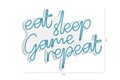 Decoratiune luminoasa LED, eat sleep game repeat, DC 12 V, Albastru