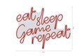 Decoratiune luminoasa LED, eat sleep game repeat, DC 12 V, Roșu
