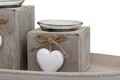 Set 3 suporturi pentru lumanare + tava Heart, Bedora, lemn si sticla, natur