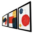 Tablou decorativ, 3P3853NISCT-005, 100% MDF (Grosime: 2,7 mm) / Înrămat: 100% LEMN (Grosime: 22 mm) / Dimensiuni: 38 x 53 cm (3 Bucăți), Roșu / Muștar / Bleumarin / Alb