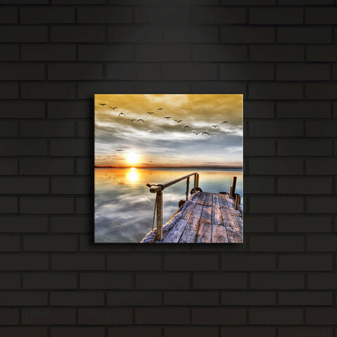 Tablou decorativ cu lumina LED, 2828İACT-5, PÂNZĂ 100% PIELE ÎNTOARSĂ / Dimensiuni: 28 x 28 cm / Cadru: 100% lemn (Grosime: 3 cm) / Lumini LED în interior / Alimentat de 1 baterie de 9 volți / Buton pornit/oprit, Multicolor