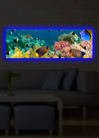 Tablou decorativ cu lumina LED, 3090DACT-13, PÂNZĂ 100% PIELE ÎNTOARSĂ / Dimensiune: 30 x 90 cm / Cadru: 100% lemn (Grosime: 3 cm) / Lumini LED pe spate / Alimentat de 1 baterie de 9 volți / Buton pornit/oprit, Multicolor
