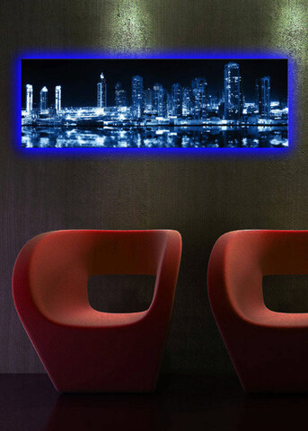 Tablou decorativ cu lumina LED, 3090DACT-6, PÂNZĂ 100% PIELE ÎNTOARSĂ / Dimensiune: 30 x 90 cm / Cadru: 100% lemn (Grosime: 3 cm) / Lumini LED pe spate / Alimentat de 1 baterie de 9 volți / Buton pornit/oprit, Multicolor