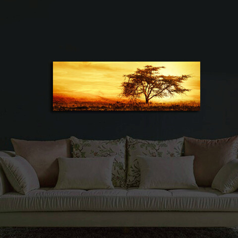 Tablou decorativ cu lumina LED, 3090İACT-27, PÂNZĂ 100% PIELE ÎNTOARSĂ / Dimensiuni: 30 x 90 cm / Cadru: 100% lemn (Grosime: 3 cm) / Lumini LED în interior / Alimentat de 1 baterie de 9 volți / Buton pornit/oprit, Multicolor