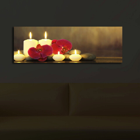 Tablou decorativ cu lumina LED, 3090İACT-34, PÂNZĂ 100% PIELE ÎNTOARSĂ / Dimensiuni: 30 x 90 cm / Cadru: 100% lemn (Grosime: 3 cm) / Lumini LED în interior / Alimentat de 1 baterie de 9 volți / Buton pornit/oprit, Multicolor