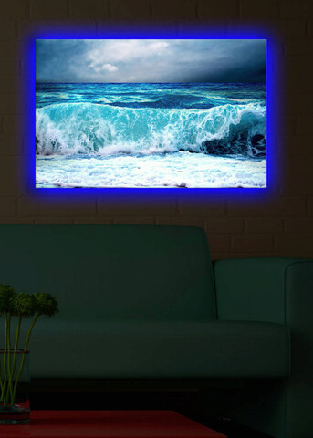 Tablou decorativ cu lumina LED, 4570DACT-15, PÂNZĂ 100% PIELE ÎNTOARSĂ / Dimensiuni: 45 x 70 cm / Cadru: 100% lemn (Grosime: 3 cm) / Lumini LED pe spate / Alimentat de 1 baterie de 9 volți / Buton pornit/oprit, Multicolor