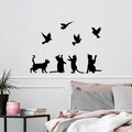 Decoratiune de perete, Birds Playing With Cats, Metal, Dimensiune: 110 x 79 cm, Negru