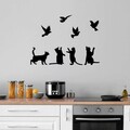 Decoratiune de perete, Birds Playing With Cats, Metal, Dimensiune: 110 x 79 cm, Negru