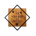Decoratiune de perete, La Vie Est Belle, 50% lemn/50% metal, Dimensiune: 54 x 54 cm, Nuc / Negru
