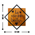 Decoratiune de perete, La Vie Est Belle, 50% lemn/50% metal, Dimensiune: 54 x 54 cm, Nuc / Negru