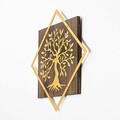 Decoratiune de perete, Tree v2, 50% lemn/50% metal, Dimensiune: 54 x 54 cm, Nuc / Aur
