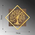 Decoratiune de perete, Tree v2, 50% lemn/50% metal, Dimensiune: 54 x 54 cm, Nuc / Aur