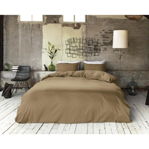 Lenjerie de pat dubla Hotel Linnen Taupe, Primaviera Deluxe, 3 piese, 200x220/260 cm, bumbac satinat, maro