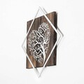 Decoratiune de perete, Tree v3, 50% lemn/50% metal, Dimensiune: 54 x 54 cm, Nuc / Argint