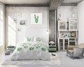 Lenjerie de pat dubla Cactina Green , Sleeptime, 3 piese, 200x220 cm, bumbac, multicolora