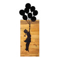 Decoratiune de perete, Chıld And Balloons, 50% lemn/50% metal, 30 x 86 cm, Negru
