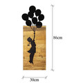 Decoratiune de perete, Chıld And Balloons, 50% lemn/50% metal, 30 x 86 cm, Negru