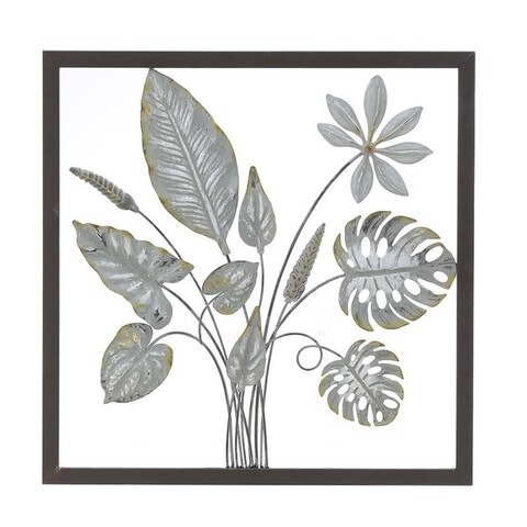 Tablou decorativ Leaves, InArt, 51x2.5x51 cm, metal, argintiu
