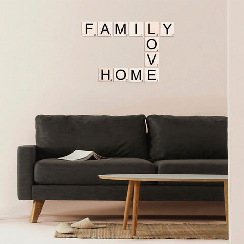 Decoratiune de perete, Scrabble Set, Lemn, 95 x 63 cm, Alb/Negru