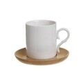 Set 6 cesti de cafea cu farfurie, InArt, portelan, bambus, alb/maro