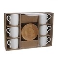 Set 6 cesti de cafea cu farfurie, InArt, portelan, bambus, alb/maro