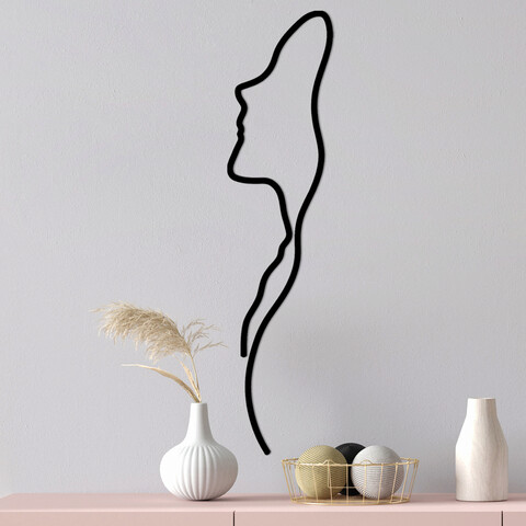 Decoratiune de perete, Woman Face Profile, Dimensiune: 18 x 0,15 x 74 cm, Negru