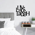 Decoratiune de perete, Live-Love-Laugh, Metal, Dimensiune: 68 x 1,5 x 66 cm, Negru