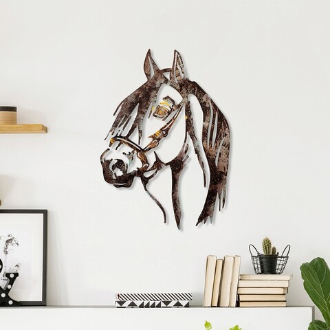 Decoratiune de perete, Horse, Metal, 38 x 53 cm, Multicolor