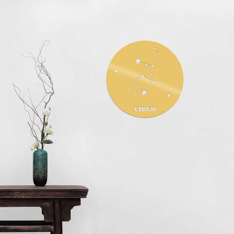 Decoratiune de perete, Vırgo Horoscope, Metal, Dimensiune: 48 x 48 cm, Auriu