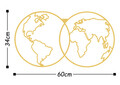 Decoratiune de perete, World Map Metal Decor, Metal, Dimensiune: 60 x 34 cm, Auriu
