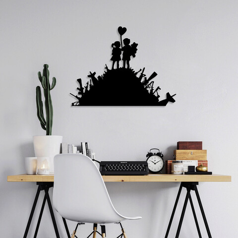 Decoratiune de perete, Banksy, Metal, Dimensiune: 52 x 70 cm, Negru