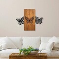 Decoratiune de perete, Butterflies 2, Lemn/metal, Dimensiune: 74 x 58 cm, Nuc / Negru