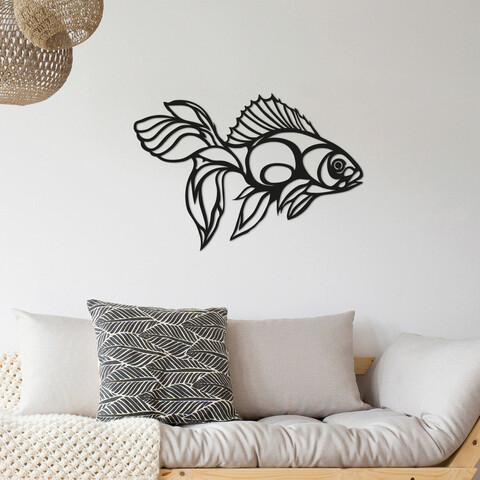 Decoratiune de perete, Fish, Metal, Dimensiune: 50 x 72 cm, Negru