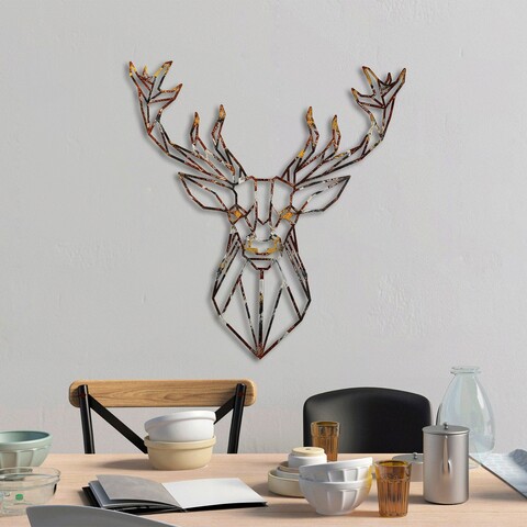 Decoratiune de perete, Deer, Metal, Latime: 60 cm / Inaltime: 65 cm, Multicolor