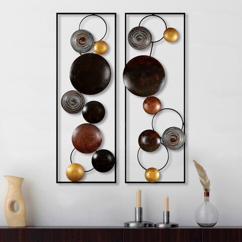 Decoratiune de perete, Textured, Metal, Latime: 32 cm / Inaltime: 92 cm / Adancime: 4 cm (2 bucati), Multicolor