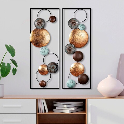 Decoratiune de perete, Textured, Metal, Latime: 32 cm / Inaltime: 92 cm / Adancime: 4 cm (2 bucati), Multicolor