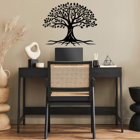 Decoratiune de perete, Monumental Tree 12, Metal, Dimensiune: 70 x 44 cm, Negru