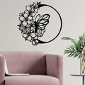 Decoratiune de perete, Butterfly And Flower, Metal, Dimensiune: 69 x 1,5 x 68 cm, Negru