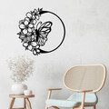 Decoratiune de perete, Butterfly And Flower, Metal, Dimensiune: 69 x 1,5 x 68 cm, Negru