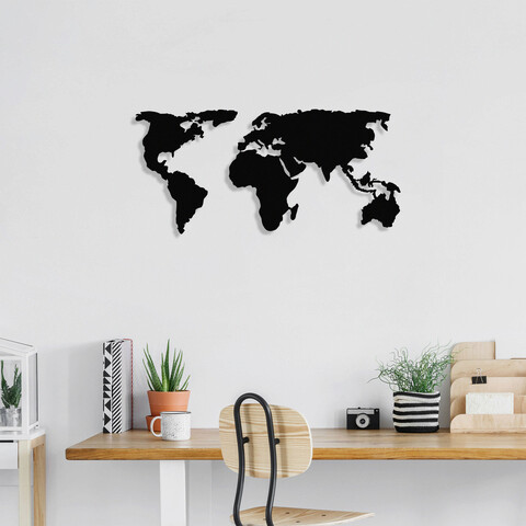 Decoratiune de perete, Dünya Haritasi 2, Dimensiune: 125 x 60 cm, Negru