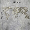 Decoratiune de perete, World Map, Metal, Dimensiune: 60 x 120 cm, Auriu