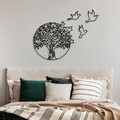 Decoratiune de perete, Tree And Birds 3, Metal, Dimensiune: 61 x 56 cm, Negru