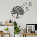 Decoratiune de perete, Tree And Birds 3, Metal, Dimensiune: 61 x 56 cm, Negru