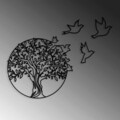 Decoratiune de perete, Tree And Birds 3, Metal, Dimensiune: 61 x 56 cm, Negru