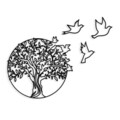 Decoratiune de perete, Tree And Birds 3, Metal, Dimensiune: 61 x 56 cm, Negru