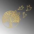 Decoratiune de perete, Tree And Birds 4, Metal, Dimensiune: 61 x 56 cm, Auriu