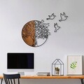 Decoratiune de perete, Tree And Birds 2, Lemn/metal, Dimensiune: 60 x 56 cm, Nuc / Negru